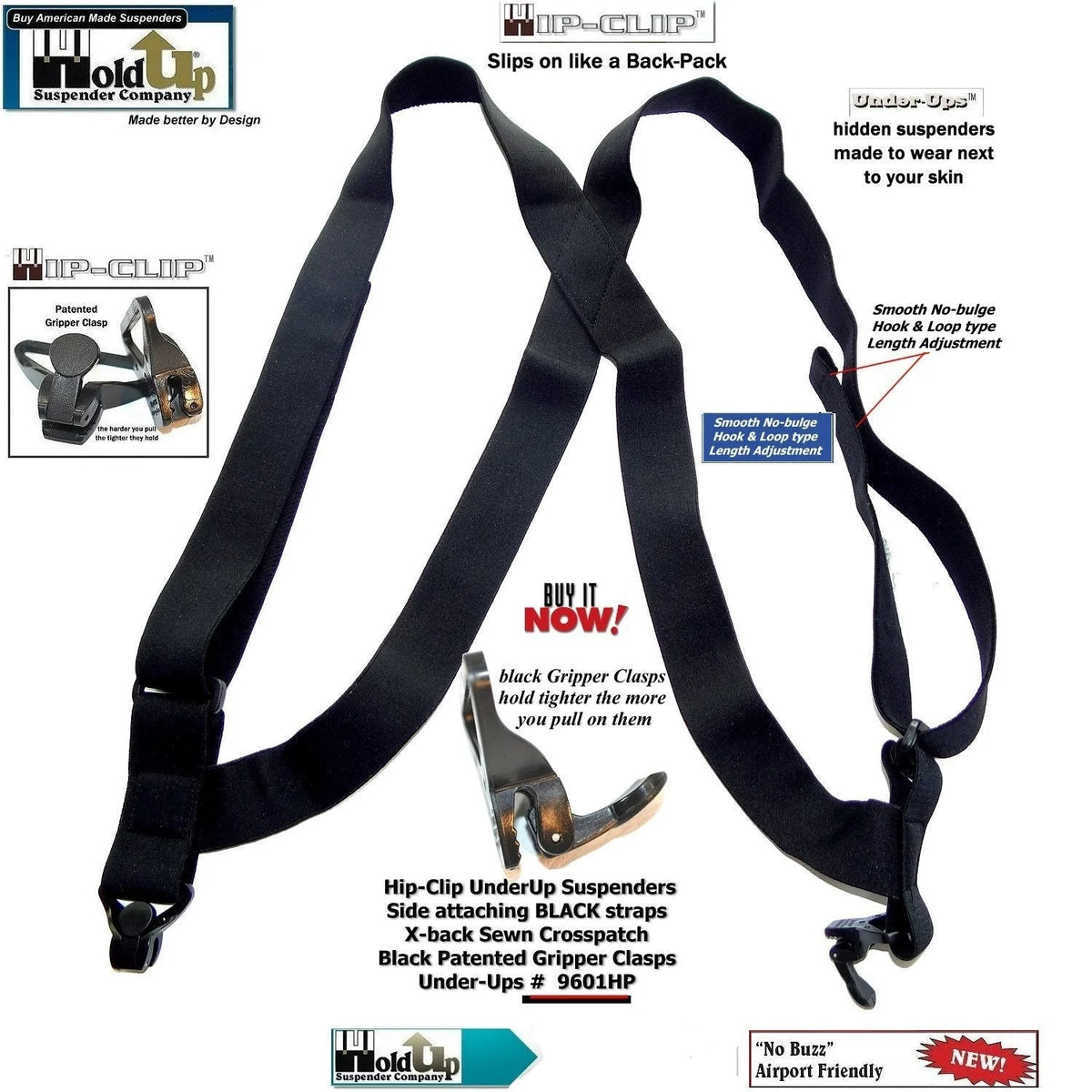 All Black Hip Clip Suspenders K1652