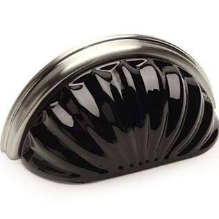 Satin Nickel with Black Glass Cabinet Cup Pull - 10 Pack S8163