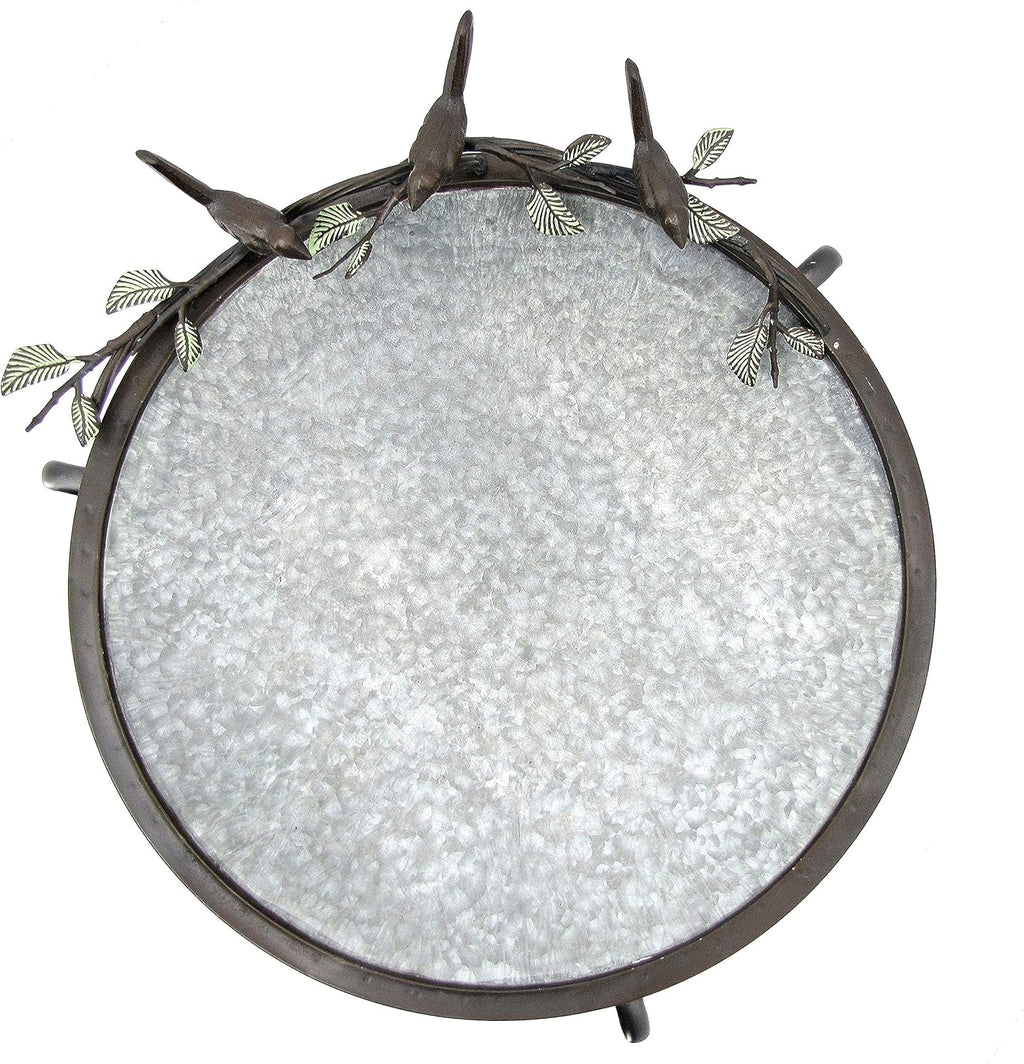 Galvanized Birdbath with Cast Iron Bird Accents D25136