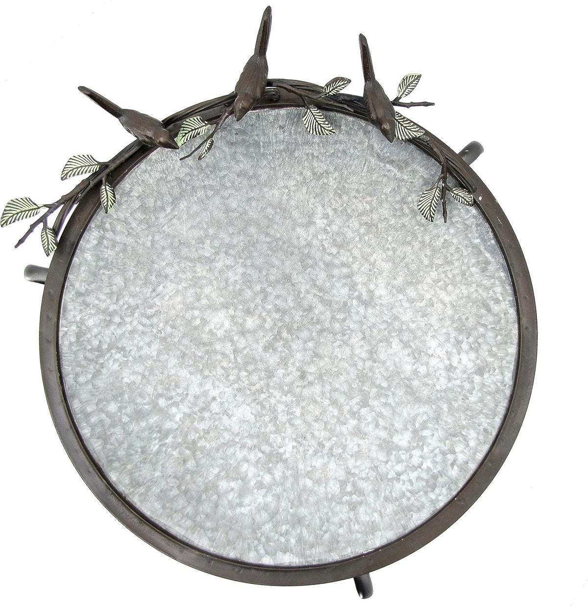Galvanized Birdbath with Cast Iron Bird Accents D25136