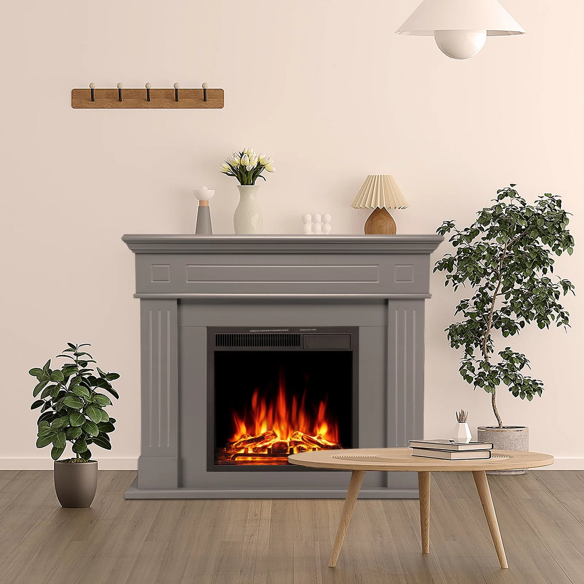 Wooden Frame Electric Fireplace with TV Stand Q198