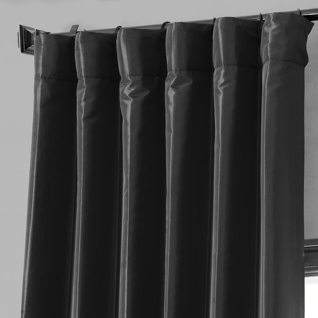 Black Faux Silk Taffeta Curtain 1 Panel 50W X 84L R38951