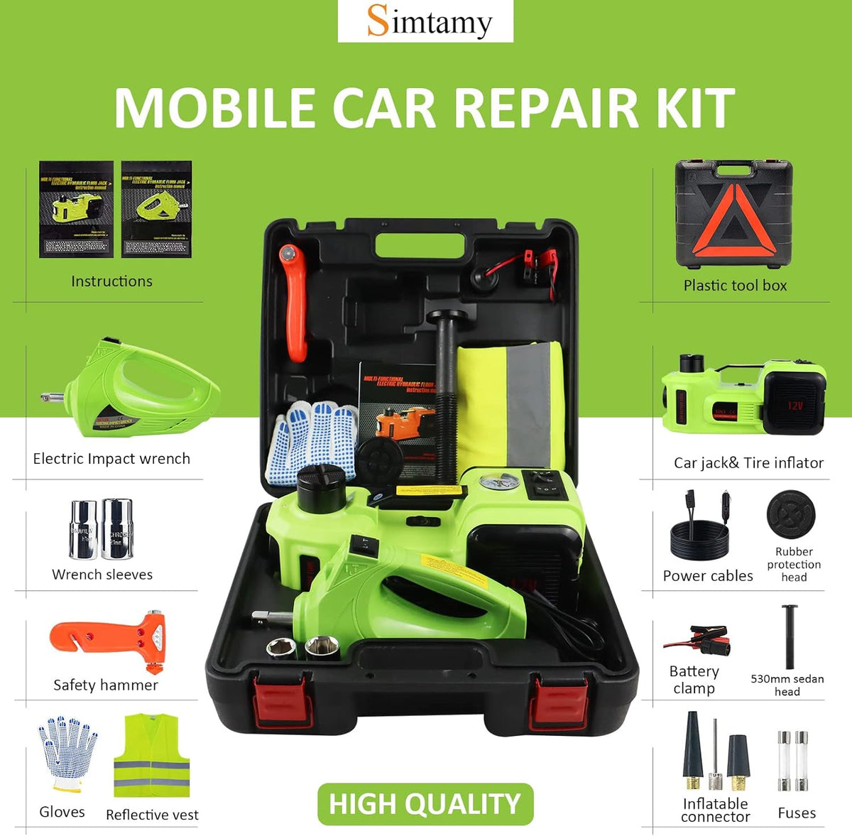 5T Hydraulic Electric Car Jack with Impact Wrench, Tire Inflator and LED Light R170858