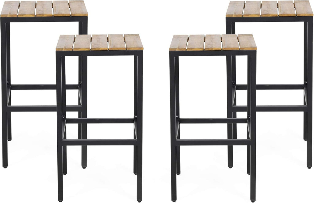 Gray Finish Black Acacia Wood Bar Stools Set of 4 L495434
