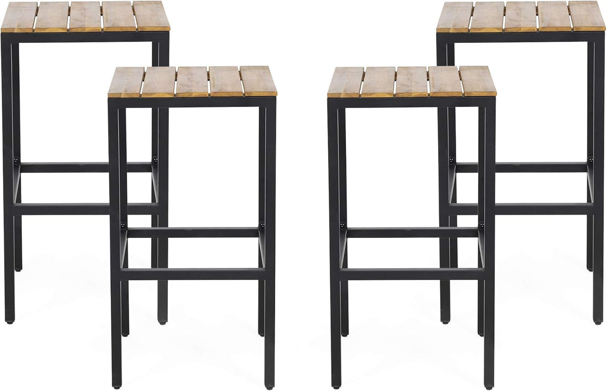 Gray Finish Black Acacia Wood Bar Stools Set of 4 L495434