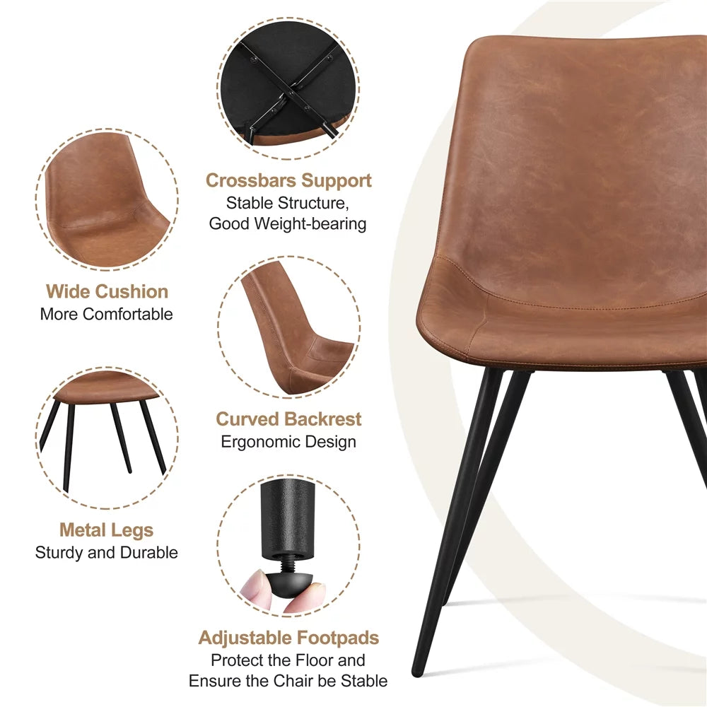 Brown Faux Leather Dining Chairs with Metal Legs Y45912