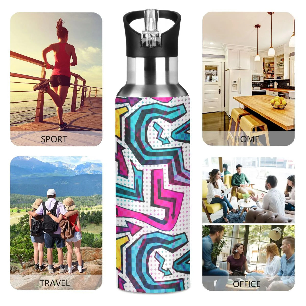 Stainless Steel Insulated Water Bottle with Straw Lid J497074