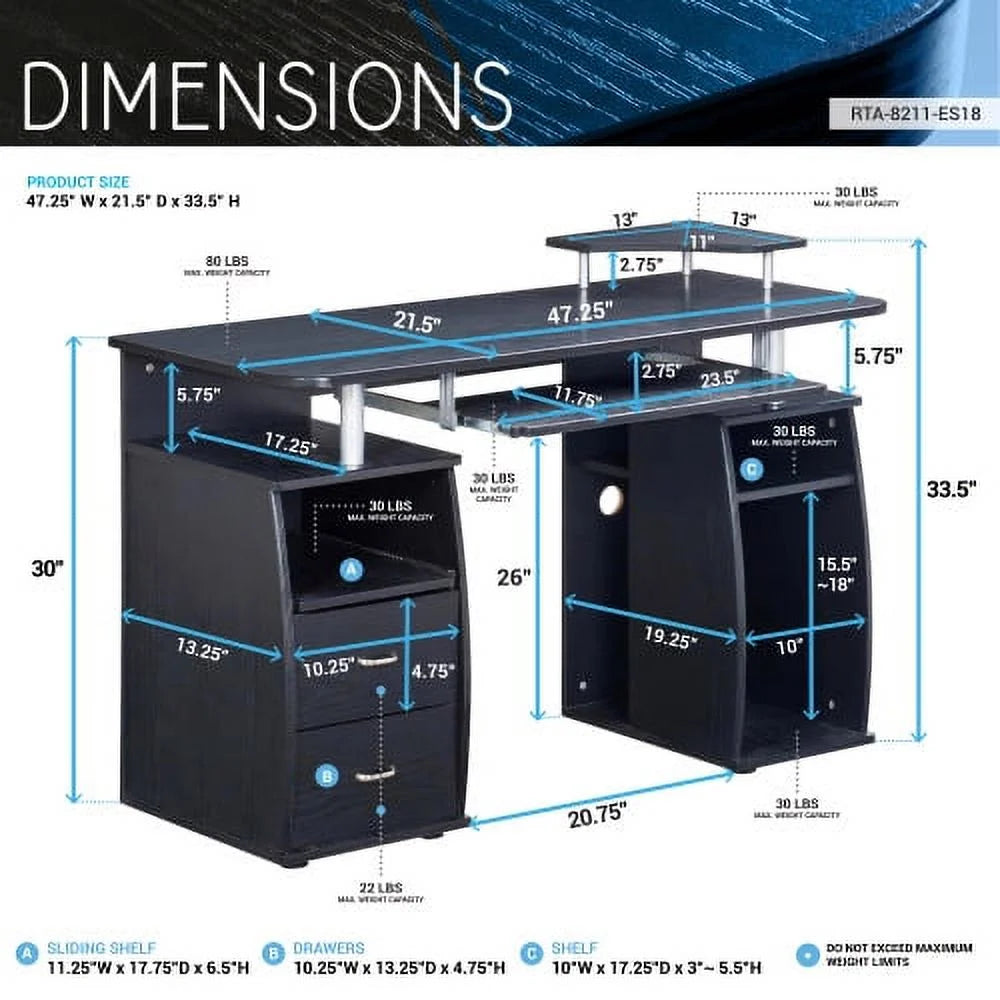Espresso Computer Workstation Desk With Storage U870519