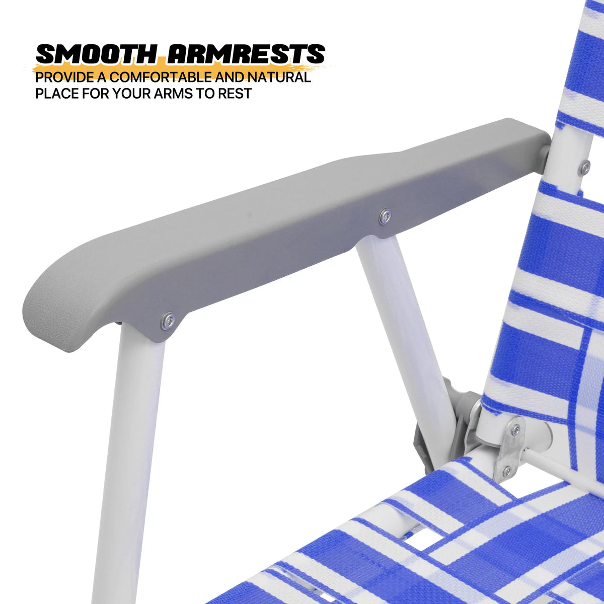 Folding Webbed Beach Chairs Set of 2 with Armrests, Blue D25082