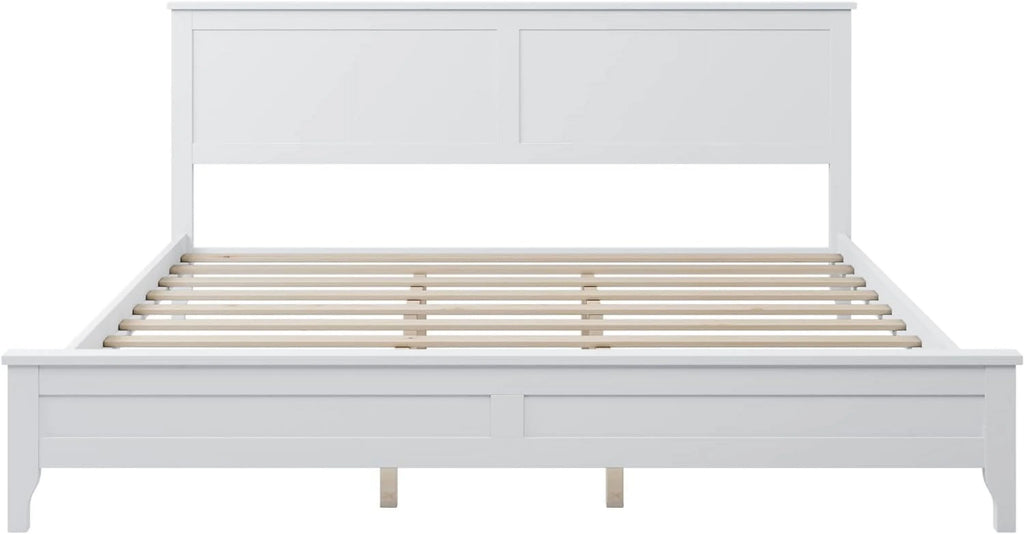 White King Size Solid Wood Platform Bed S47657
