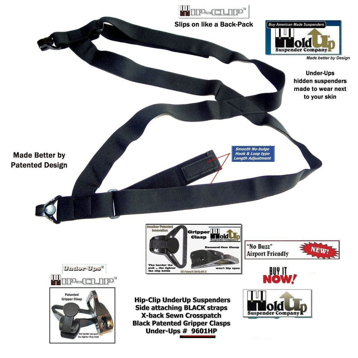 All Black Hip Clip Suspenders K1652