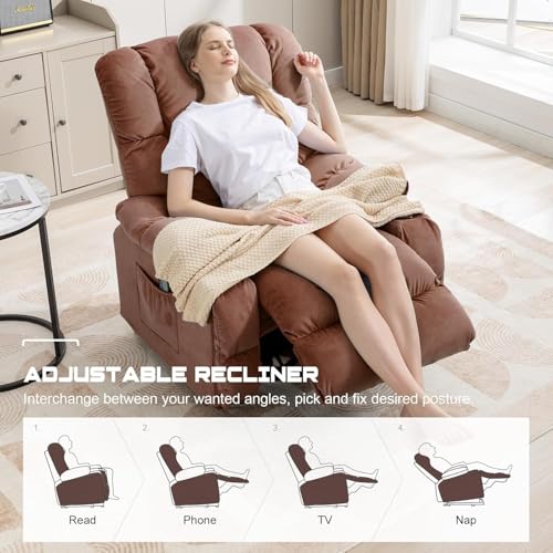 Brown Fabric Recliner Chair with Cup Holders P403