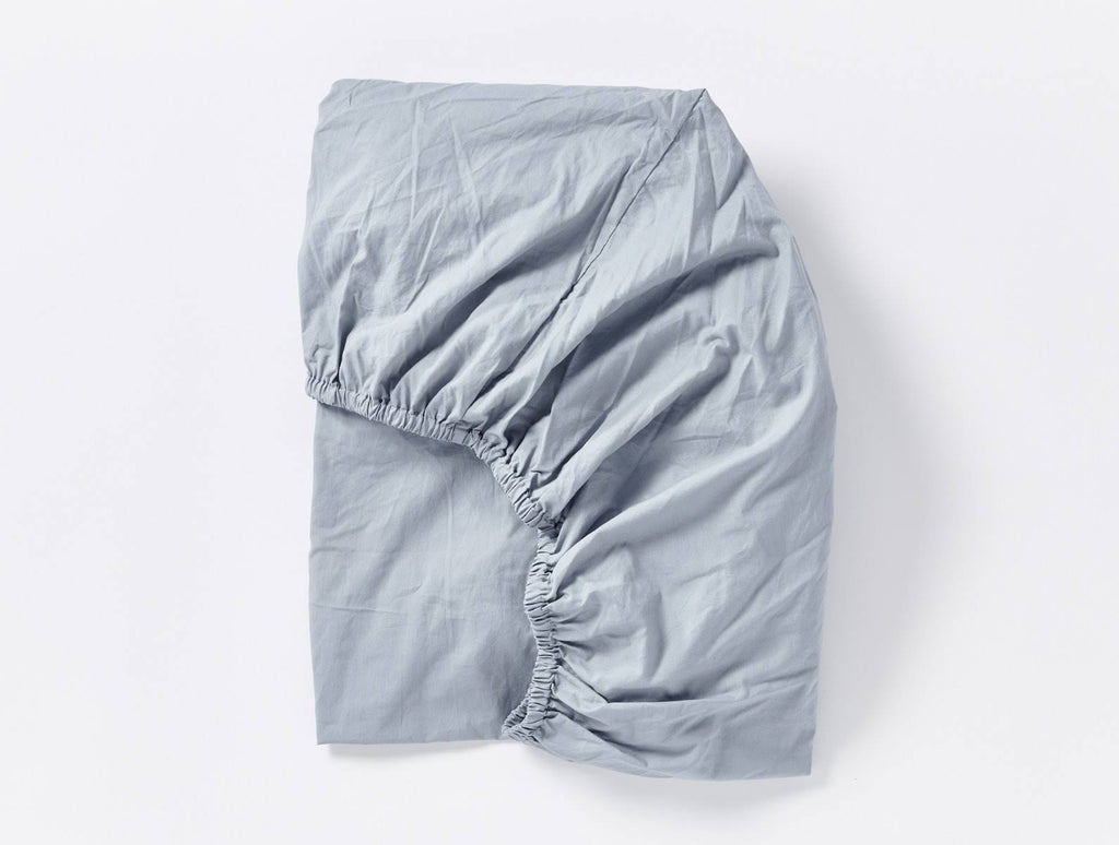 Organic Crinkled Percale Fitted Sheet Twin Steel Blue I368