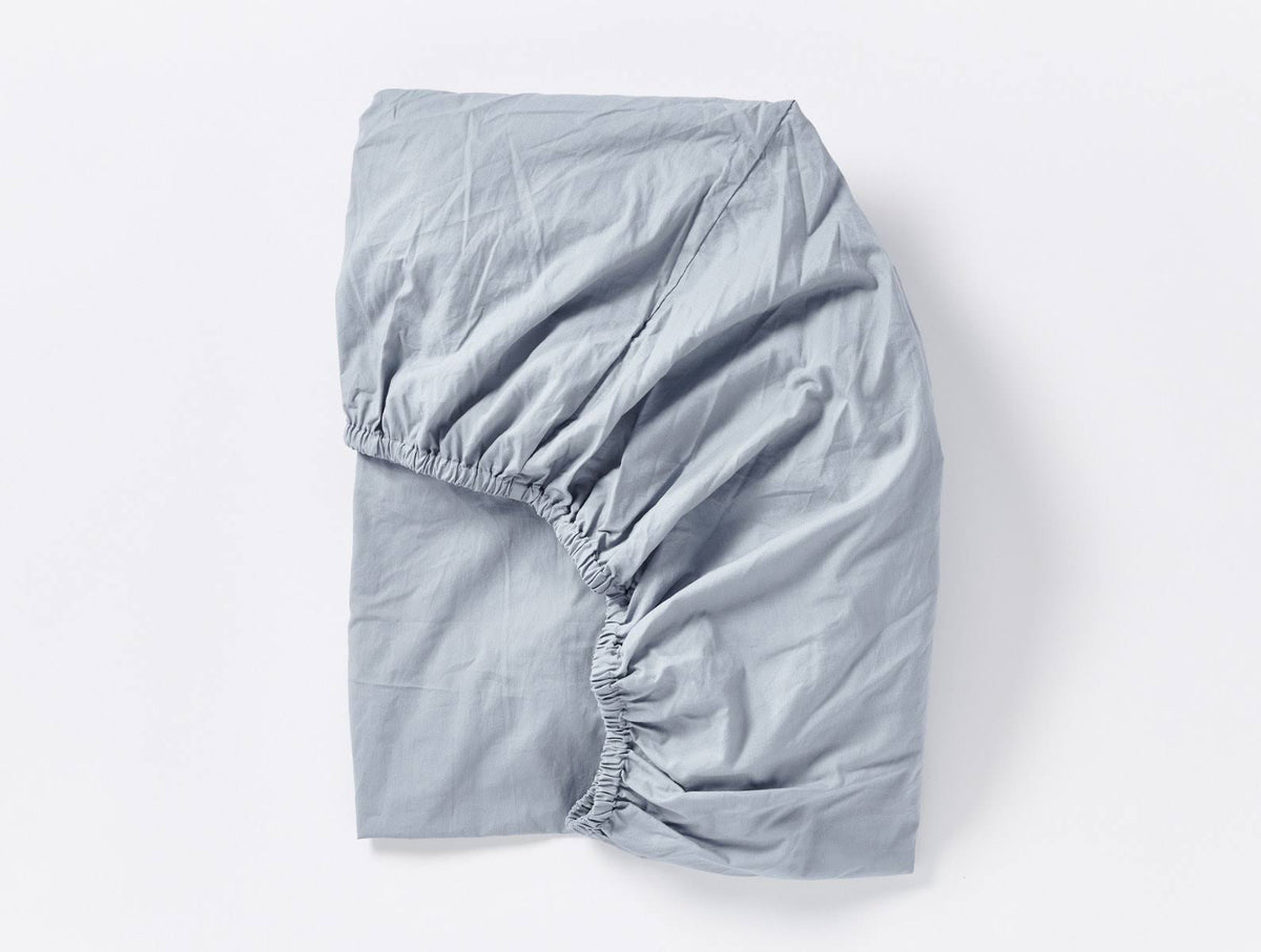 Organic Crinkled Percale Fitted Sheet Twin Steel Blue I368