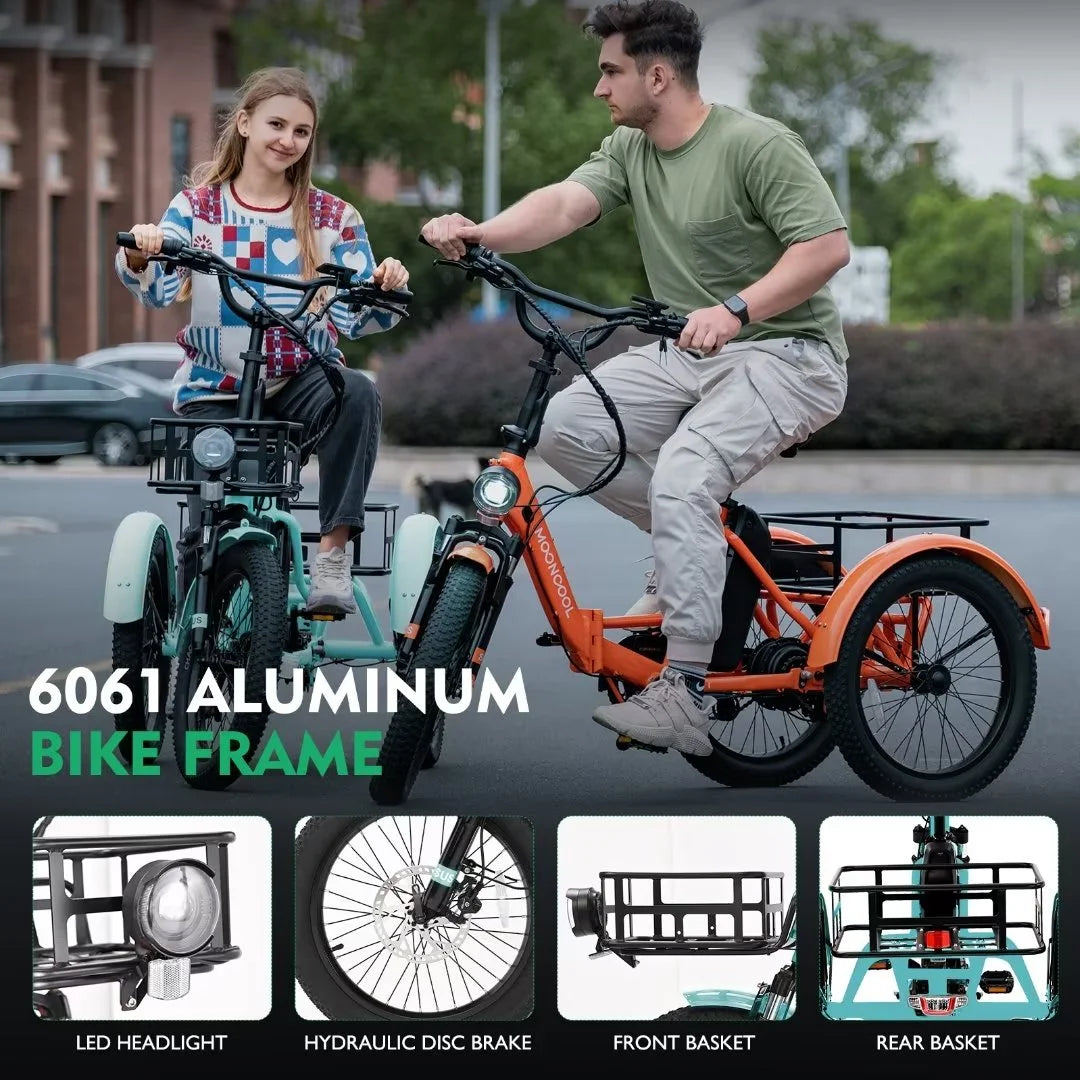 Electric Folding Tricycle with 500W Motor 48v 14.5Ah Battery 20*3in Fat Tires G2500