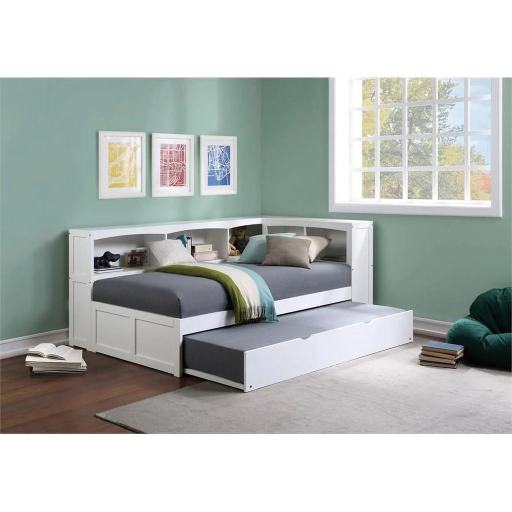 White 5-Shelf Wood Twin Corner Bed E29889