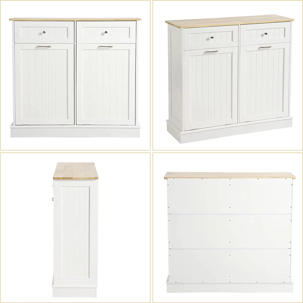 White Double Tilt Out Trash Cabinet with Drawer G638795