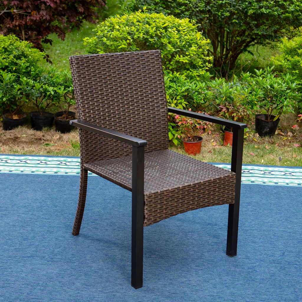 7-Piece Outdoor Patio Dining Set with 6 Rattan Cushioned Armchairs & 1 Rectangle Table H1154