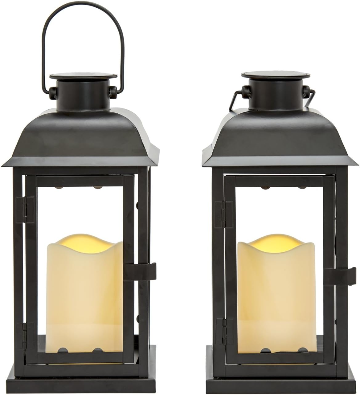 Red Outdoor Lanterns with Solar Candles, 11 Inch Tall, Set of 2, Waterproof Metal J516855