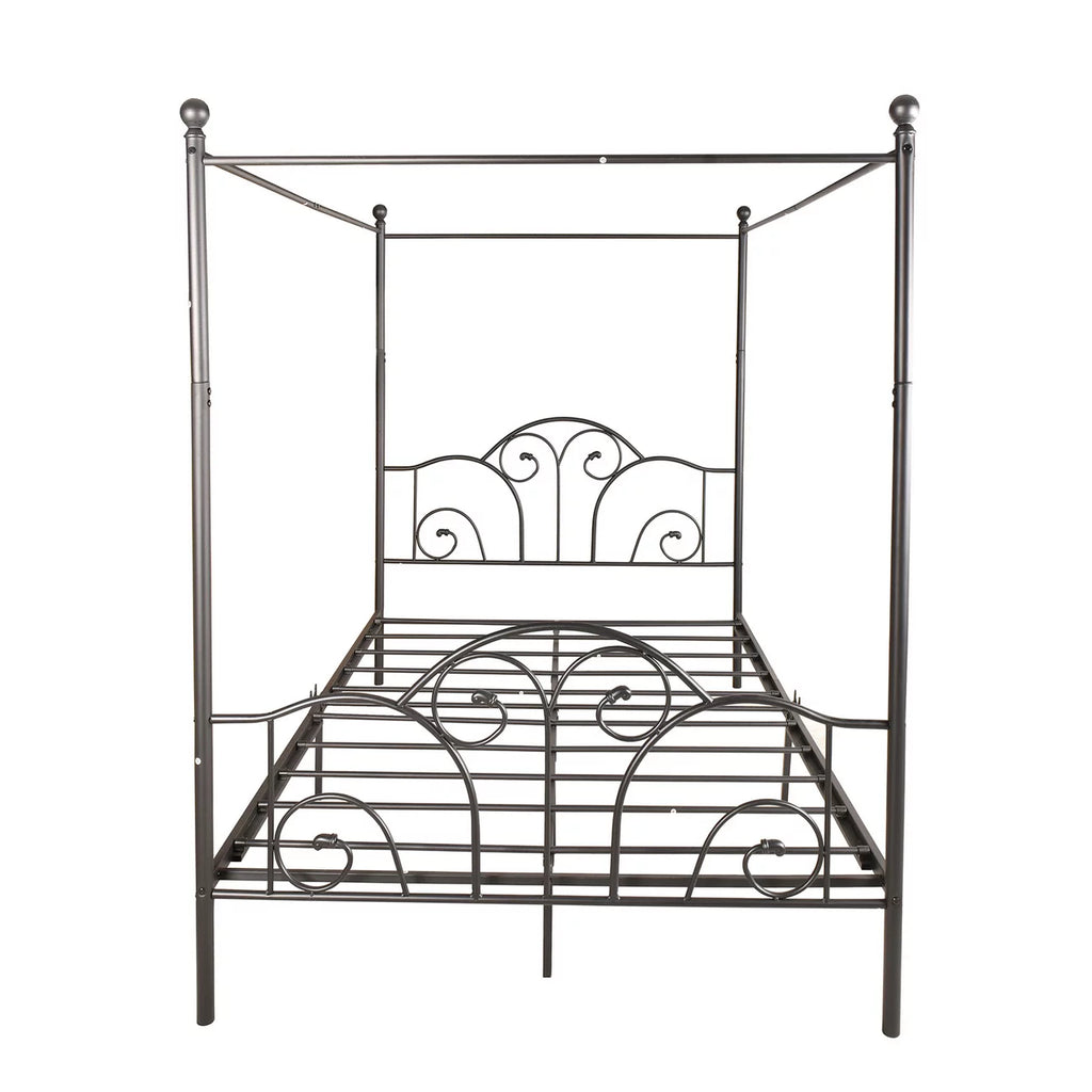 Vintage White Full Size Metal Canopy Bed Frame O2978