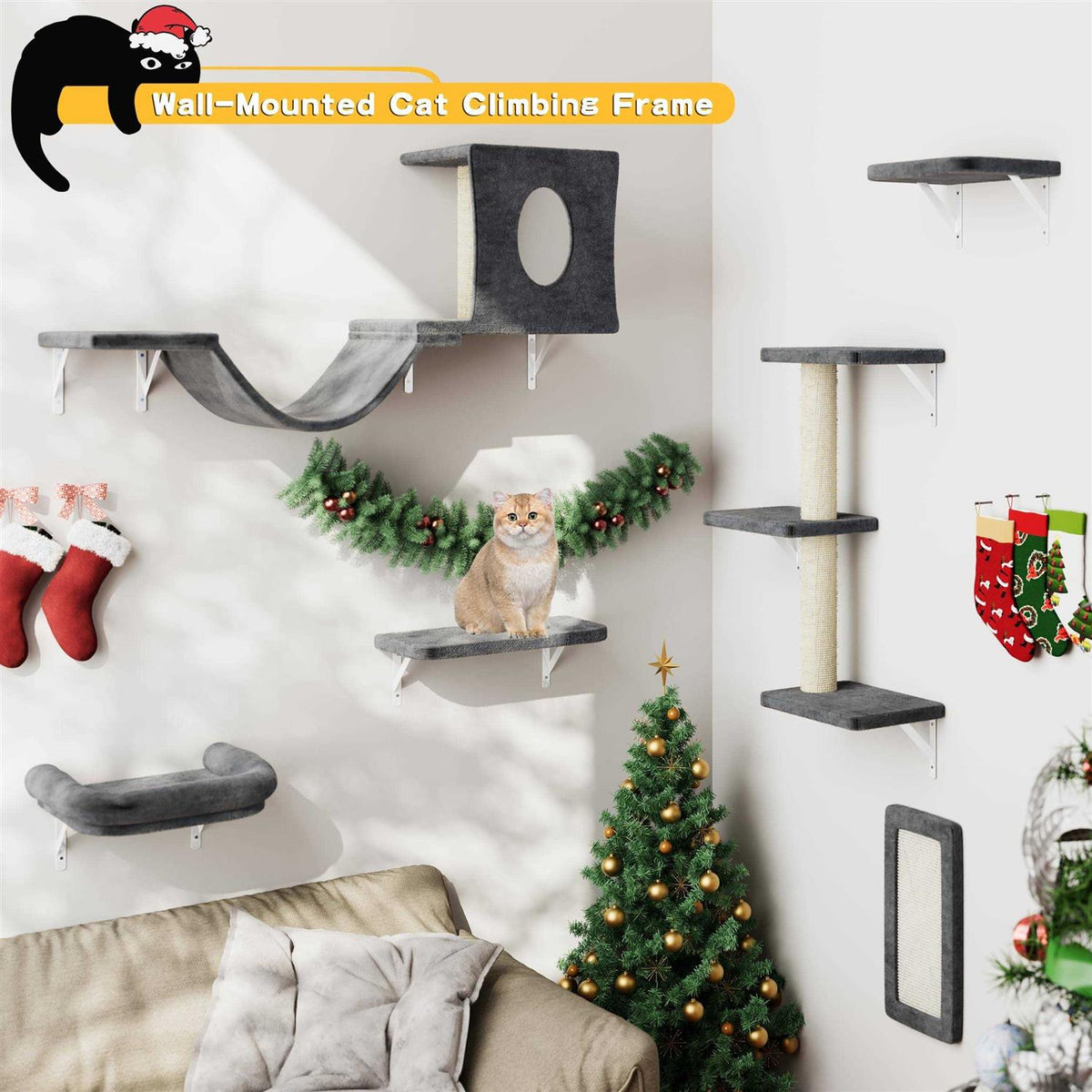 6 Pcs Wall-Mounted Cat Shelves K225585