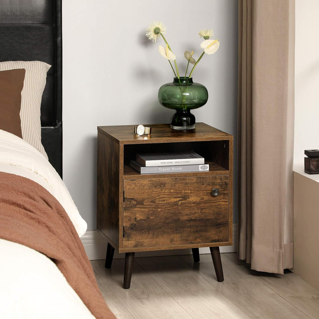 Rustic Brown Nightstand with Open Shelf and Cabinet H5684