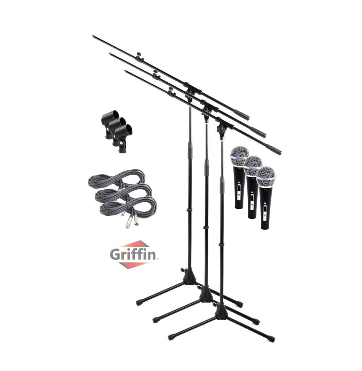 3 Pack Microphone Boom Arm Stand Holder XLR Cable Cardioid Dynamic Mic Clip R82082