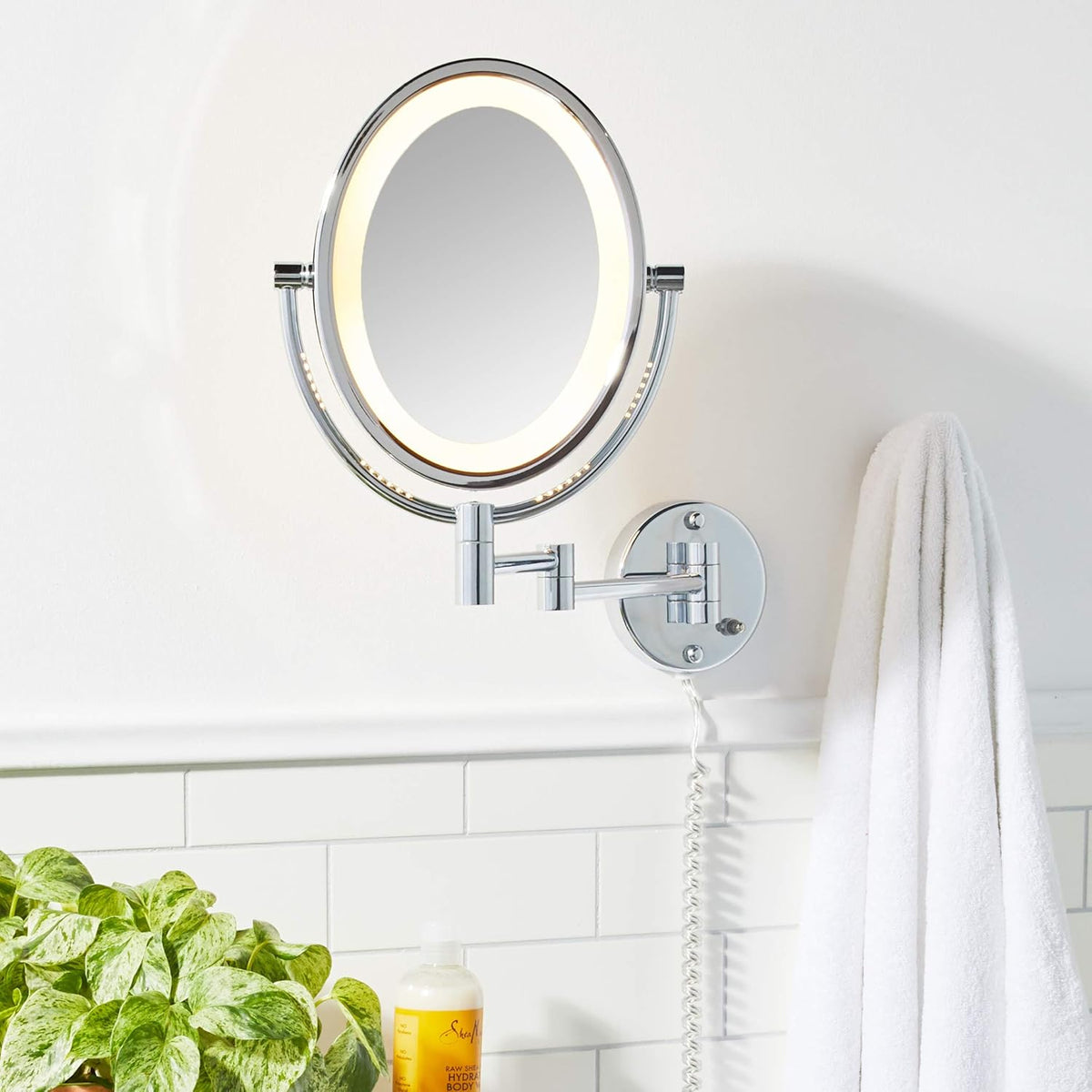 Chrome 5X-1X Magnification Oval Lighted Wall Mount Mirror J864385
