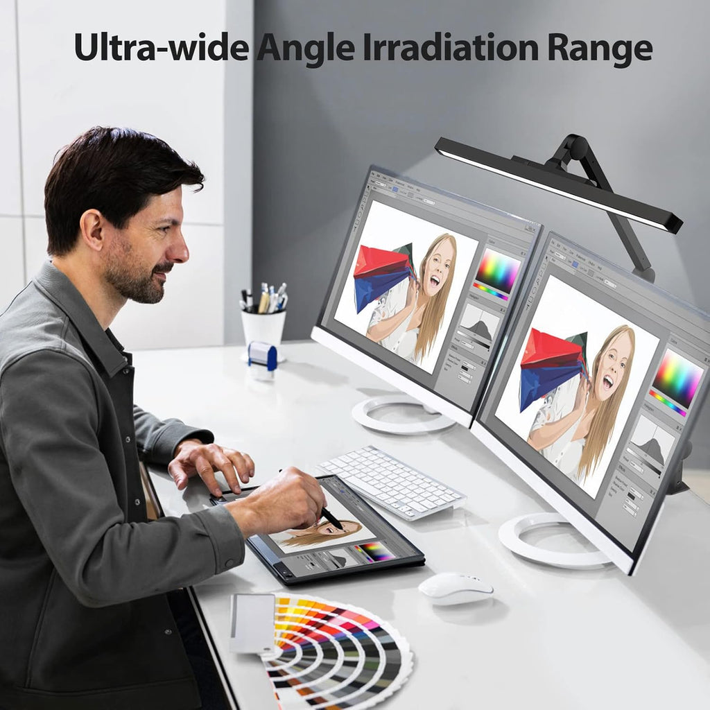 LED Desk Lamp with Clamp, Dimmable Swing Arm, 4 Color Modes S9654