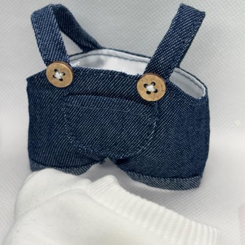17cm Doll 4-Piece Clothes Set Denim Overall Sun Hat T-Shirt Knitted Flower Brooch E2418