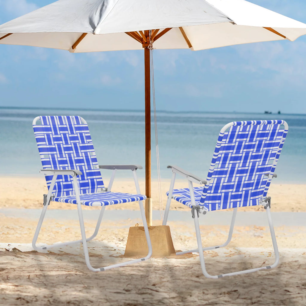 Folding Webbed Beach Chairs Set of 2 with Armrests, Blue D25082