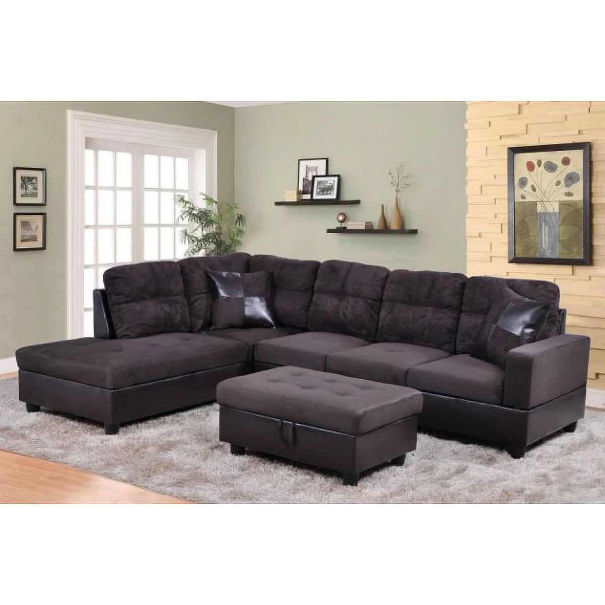 Red Microfiber Sectional Sofa with Storage Ottoman D2397