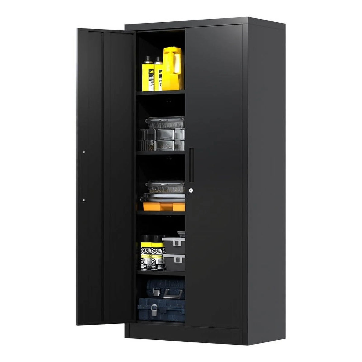 Black Metal Garage Storage Cabinet with Doors and Lock H8994