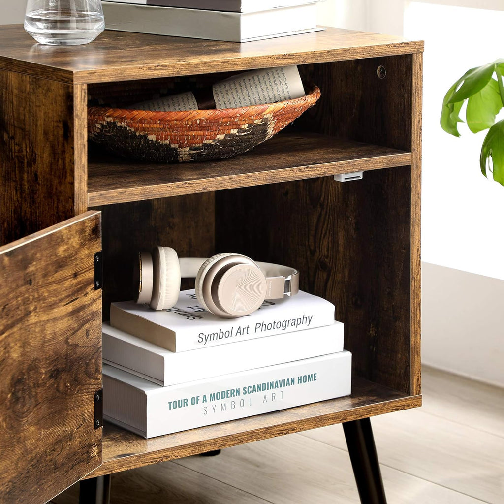 Rustic Brown Nightstand with Open Shelf and Cabinet H5684