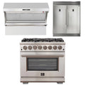 36 Inch Gas Range, Wall Mount Range Hood, Refrigerator Q5056