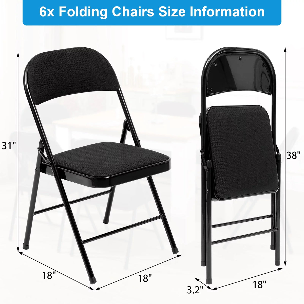 Black Fabric Padded Folding Chair 6 Pack D744