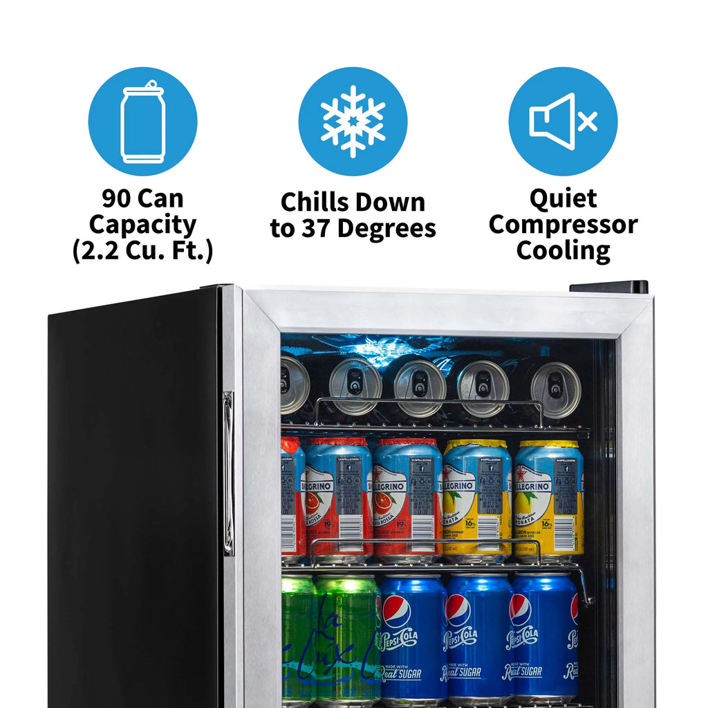 84 Can Stainless Steel Beverage Cooler Mini Fridge I1794