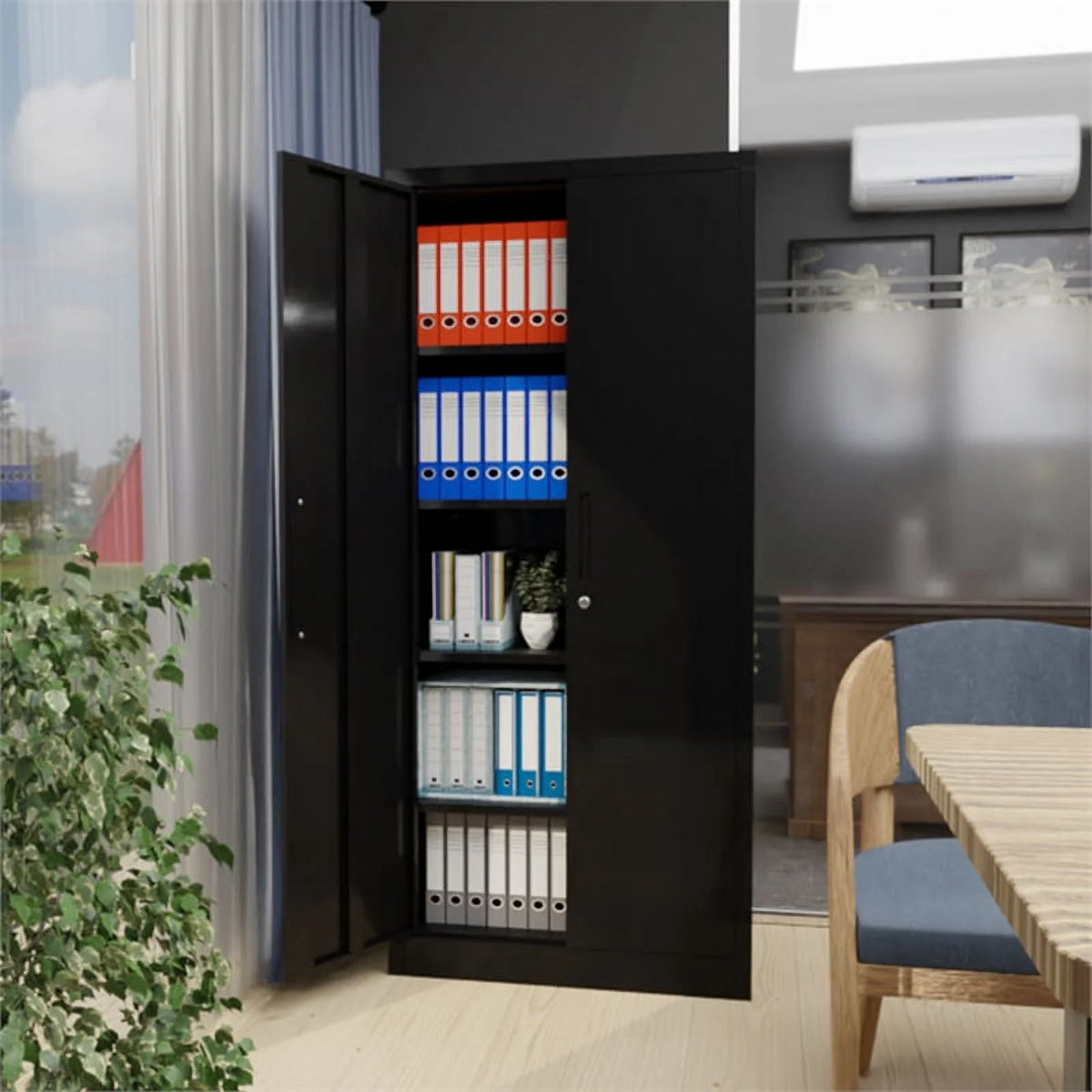 Black Metal Garage Storage Cabinet with Doors and Lock H8994