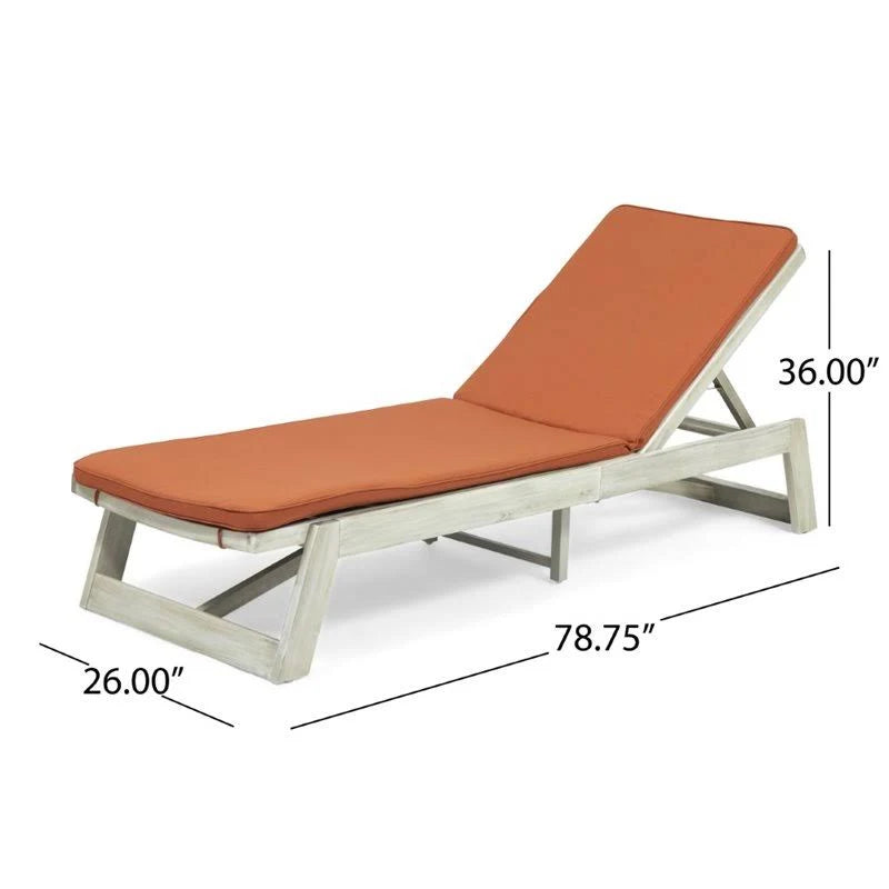 Gray and Orange Acacia Wood Chaise Lounge Set of 2 Y865