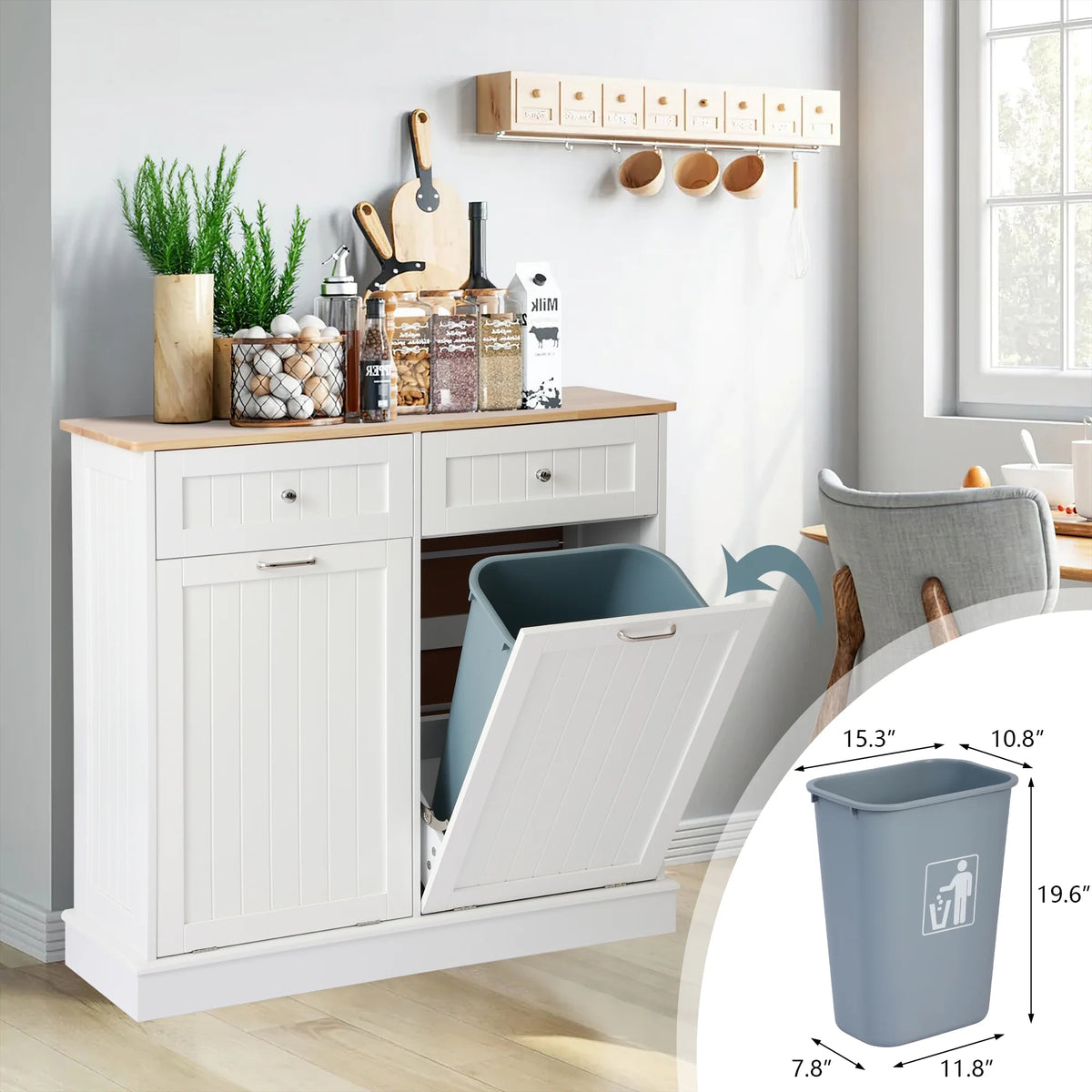 White Double Tilt Out Trash Cabinet with Drawer G638795