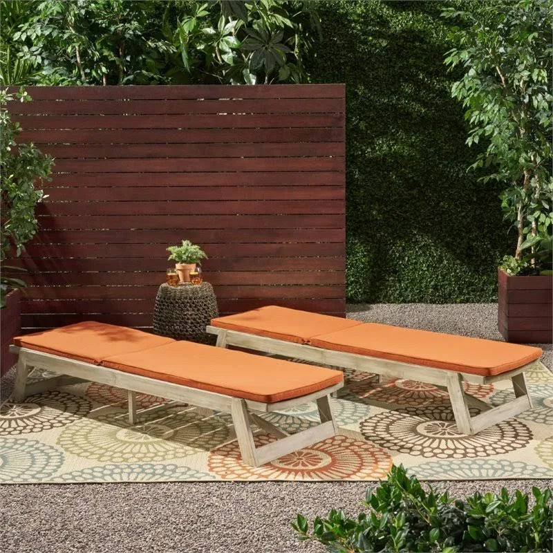 Gray and Orange Acacia Wood Chaise Lounge Set of 2 Y865