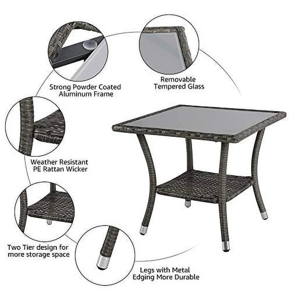 20" Square Wicker Outdoor Side Table with Storage V6917