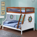 Oak and White Twin Over Full Bunk Bed with Ladder and Guard Rail I3619