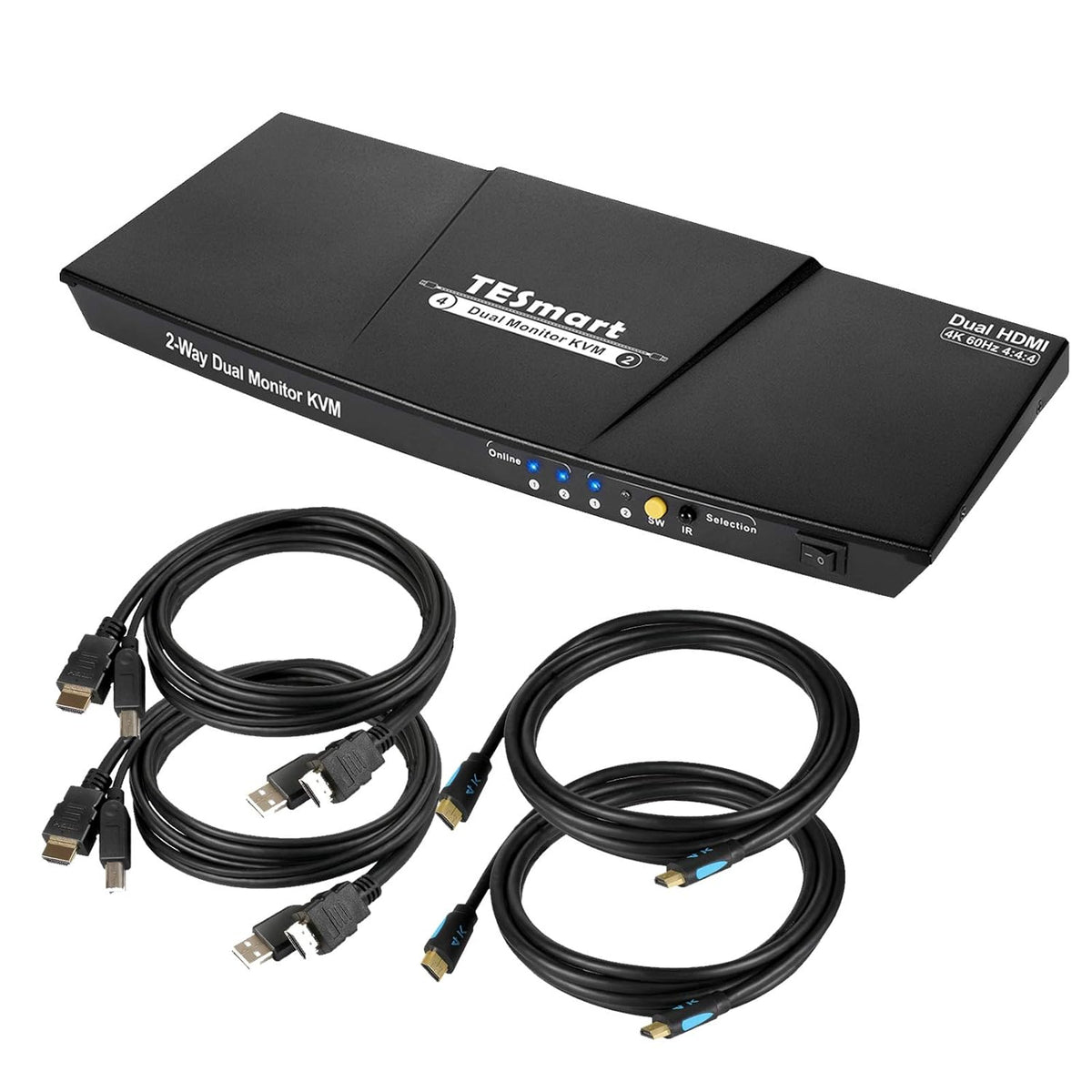 Dual Monitor 2-Port HDMI KVM Switch 4K@60Hz with 2 HDMI KVM Cables S757336