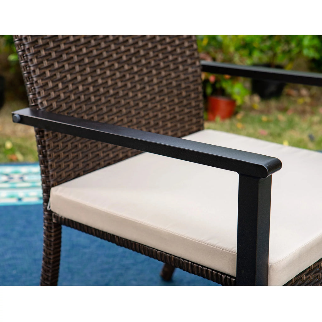 7-Piece Outdoor Patio Dining Set with 6 Rattan Cushioned Armchairs & 1 Rectangle Table H1154