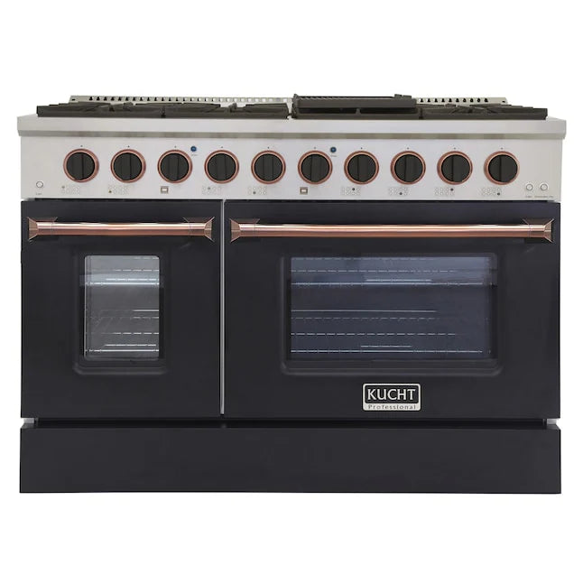 48 Pro-Style Natural Gas Dual Fuel Range in Black with Rose Gold Accents N697029