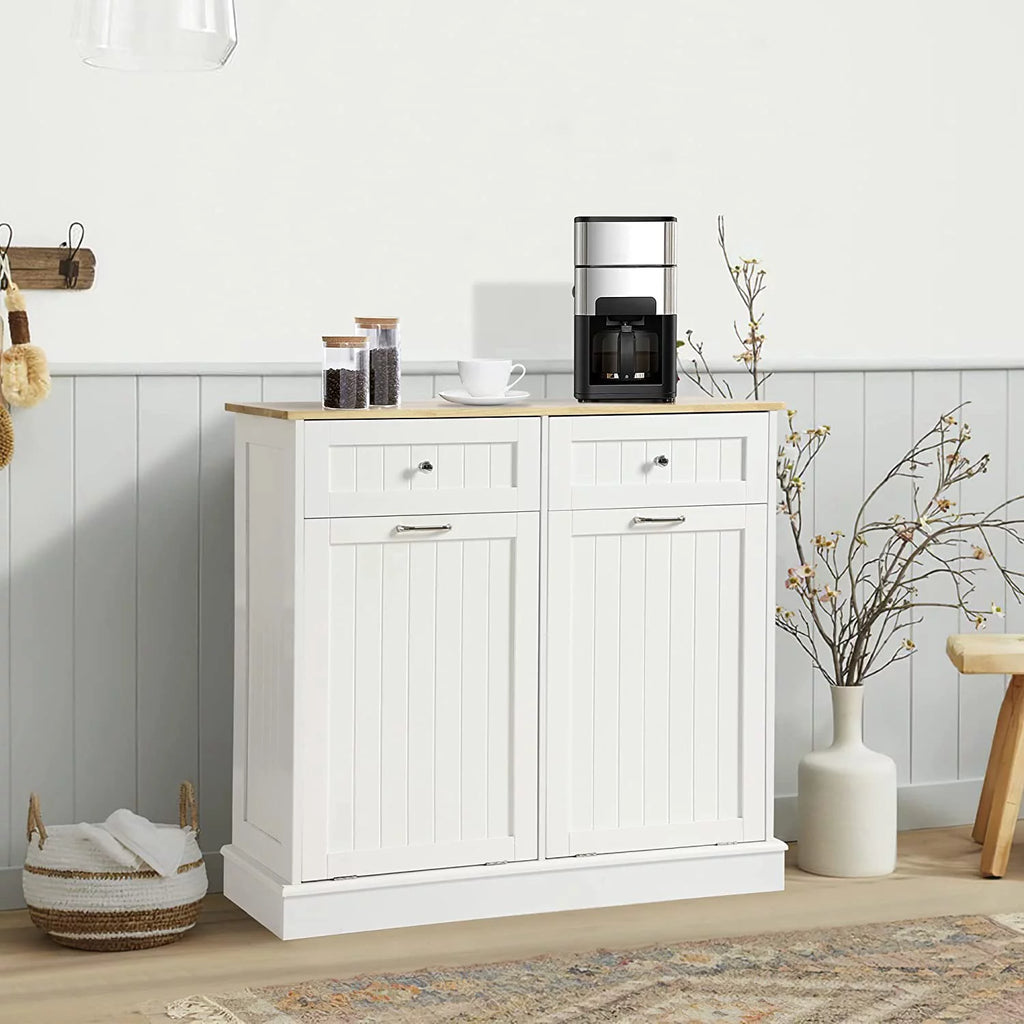 White Double Tilt Out Trash Cabinet with Drawer G638795