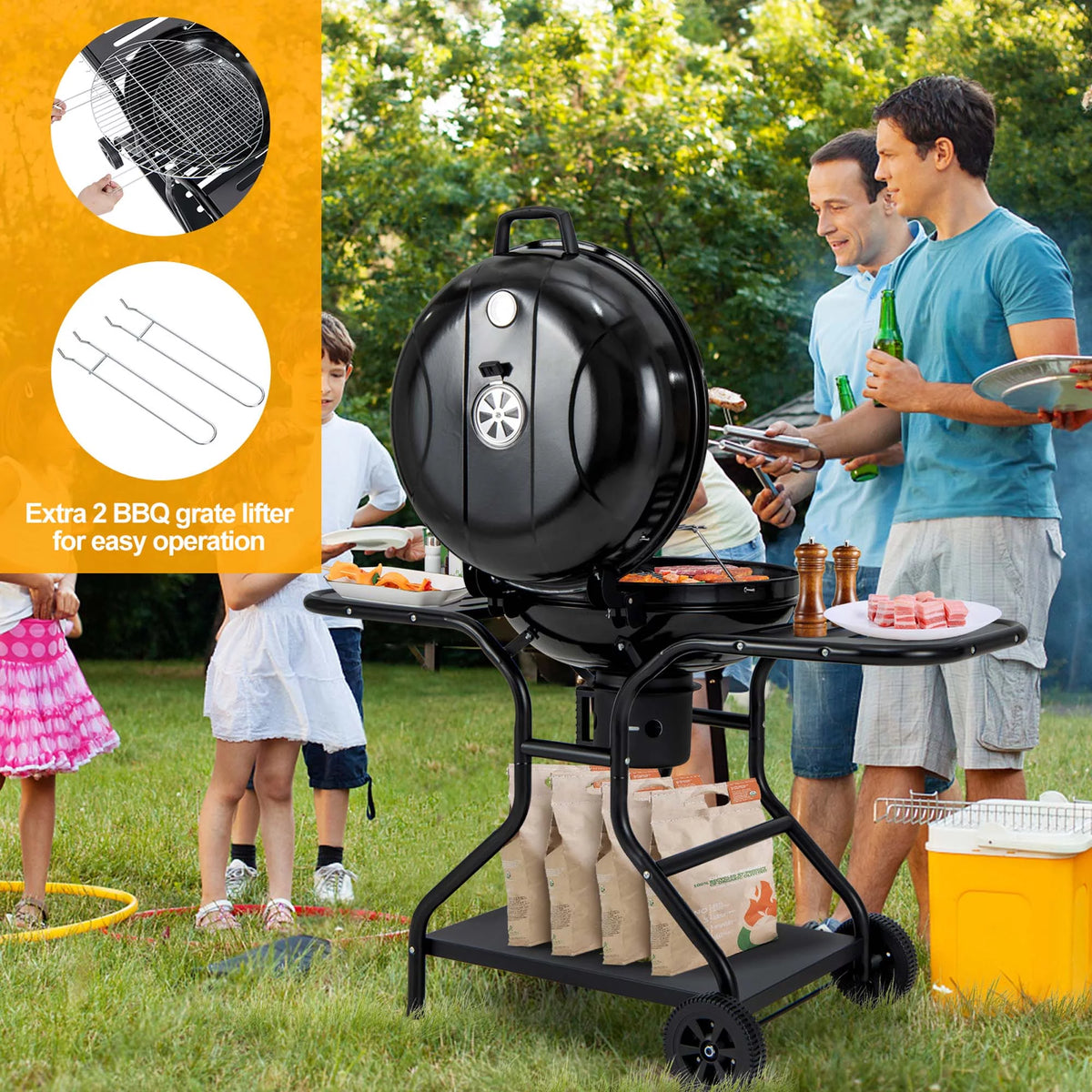 22 inch Charcoal BBQ Grill with Thermometer G3207