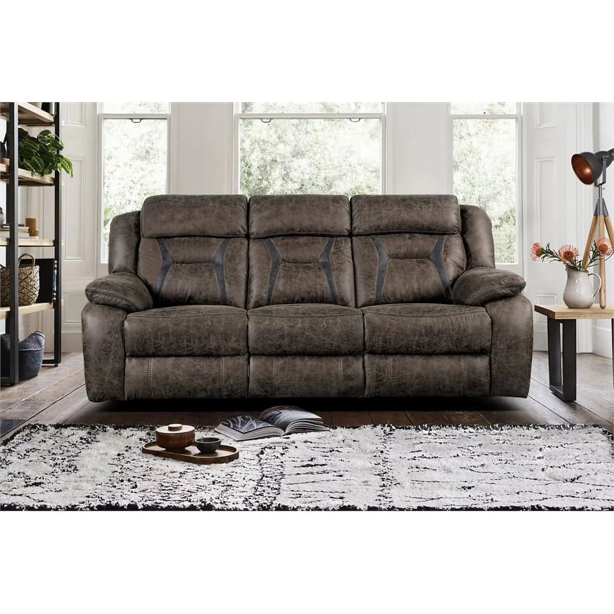 Dark Brown Microfiber Double Reclining Sofa X730322