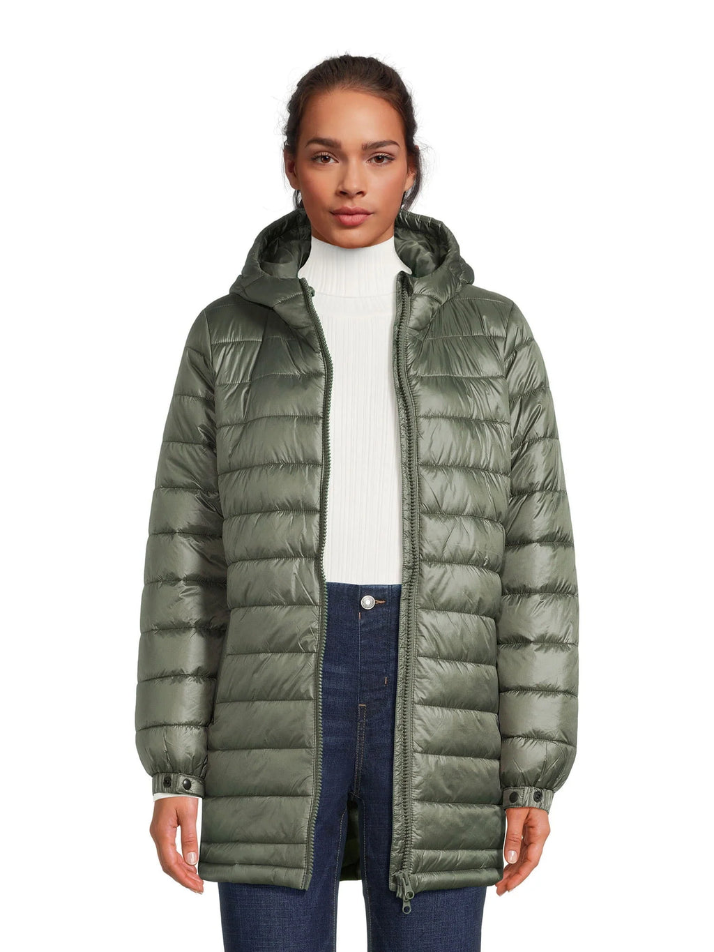 Women's Hooded Mid Length Puffer Jacket D640812